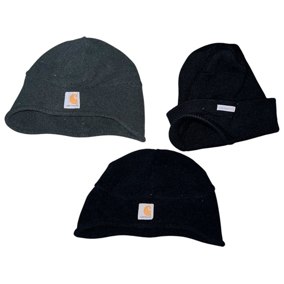 Lot of 3 - Carhartt Beanie 2 Black1 Grey Winter Hats Warm Soft Polyester Hats OS - Picture 1 of 4